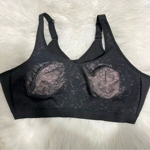 Cacique Unlined Full Coverage No Wire Elegant Black Lace Adjustable Bra 50DD